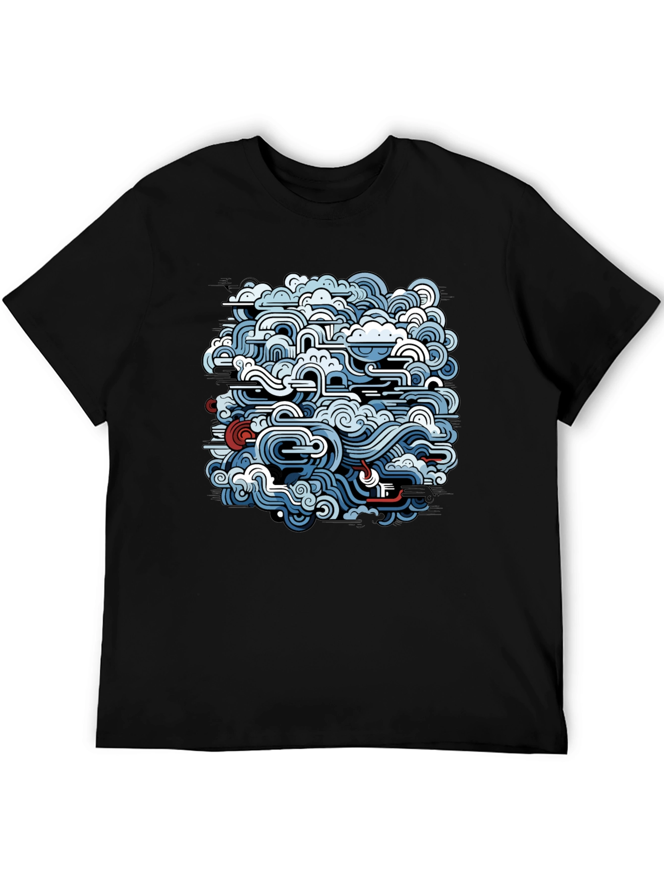 Abstract Wave Design Black T-Shirt