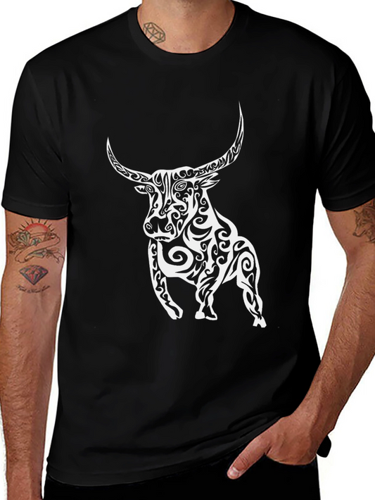 Tribal Bull Graphic Black T-Shirt