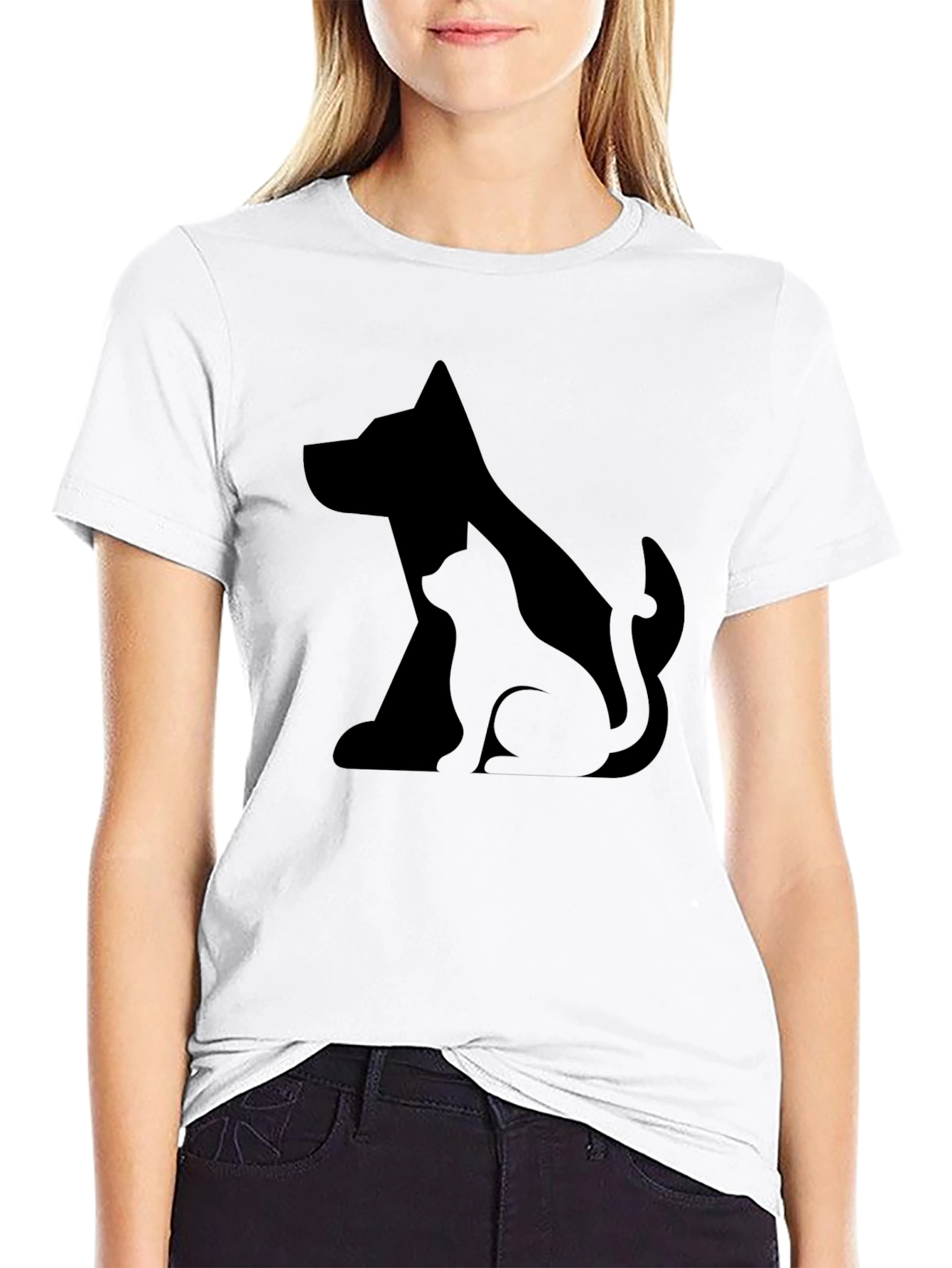 Dog and Cat Silhouette Black T-Shirt