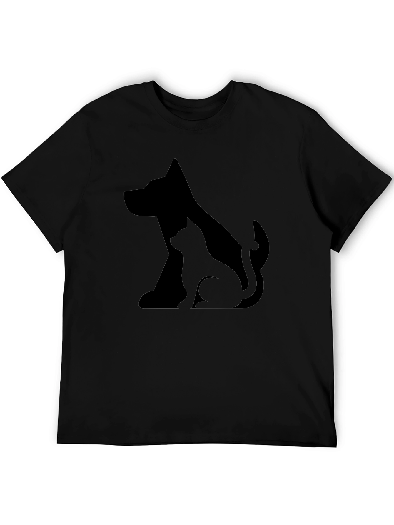 Dog and Cat Silhouette Black T-Shirt
