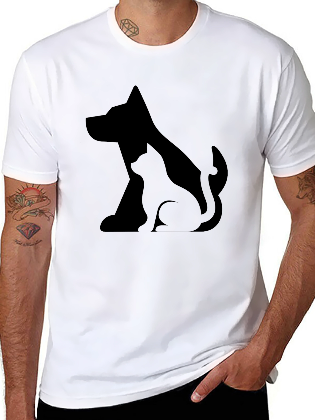 Dog and Cat Silhouette Black T-Shirt