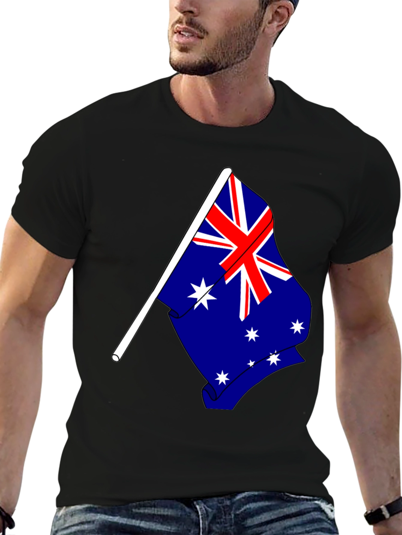 Australia Flag Graphic Print Black T-Shirt