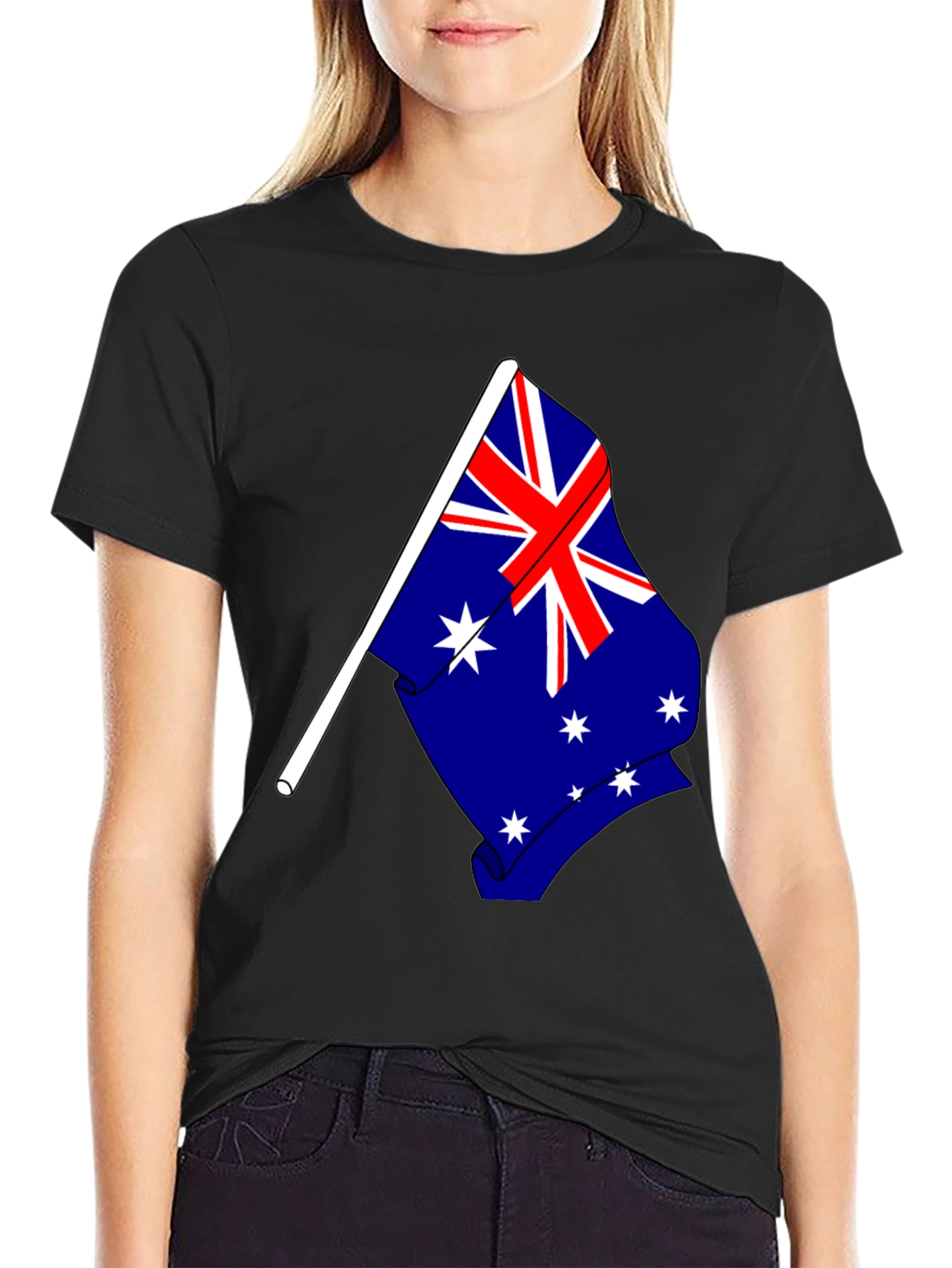 Australia Flag Graphic Print Black T-Shirt