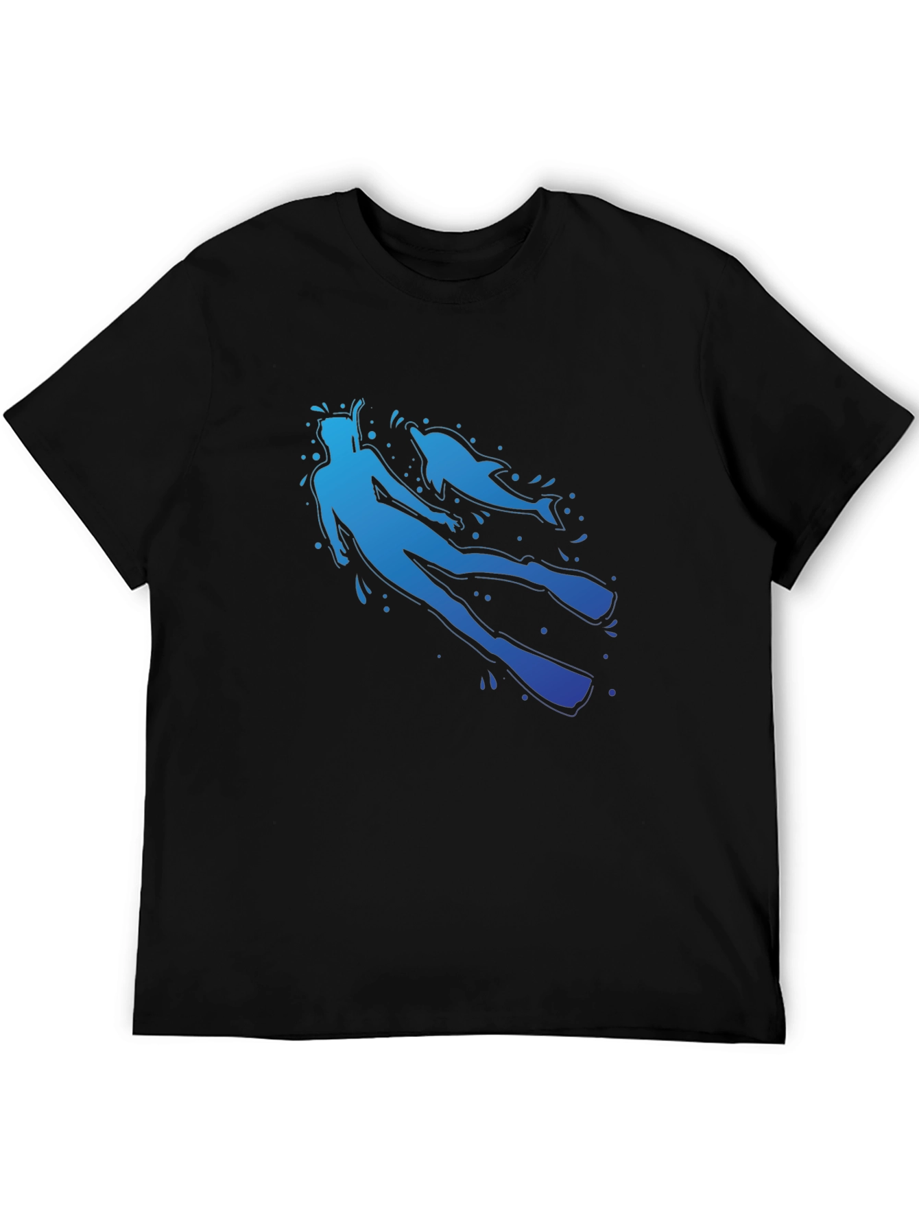 Diver and Dolphin Graphic T-Shirt - Black Crew Neck