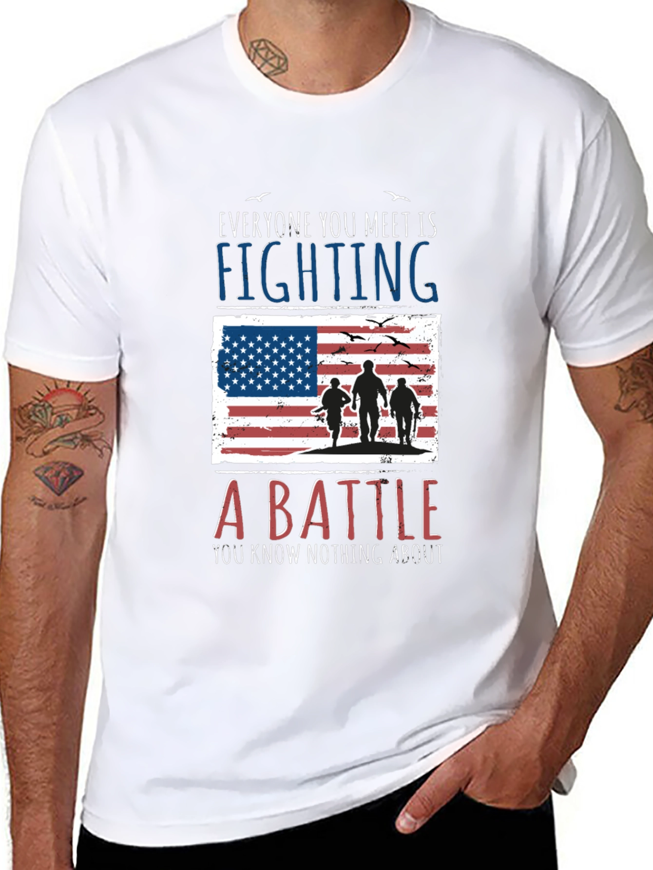 Everyone Fighting Battle USA Flag Graphic Tee