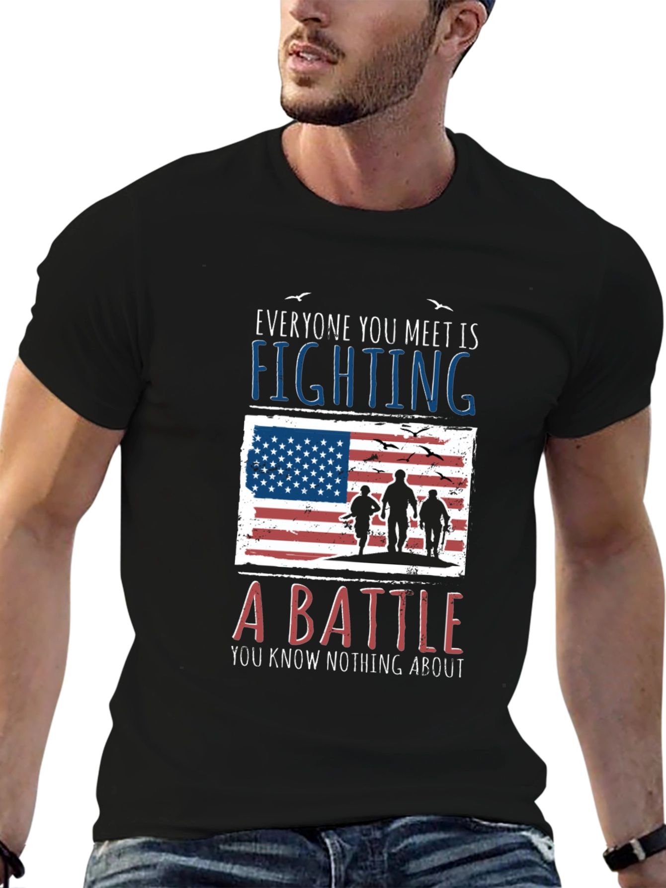 Everyone Fighting Battle USA Flag Graphic Tee