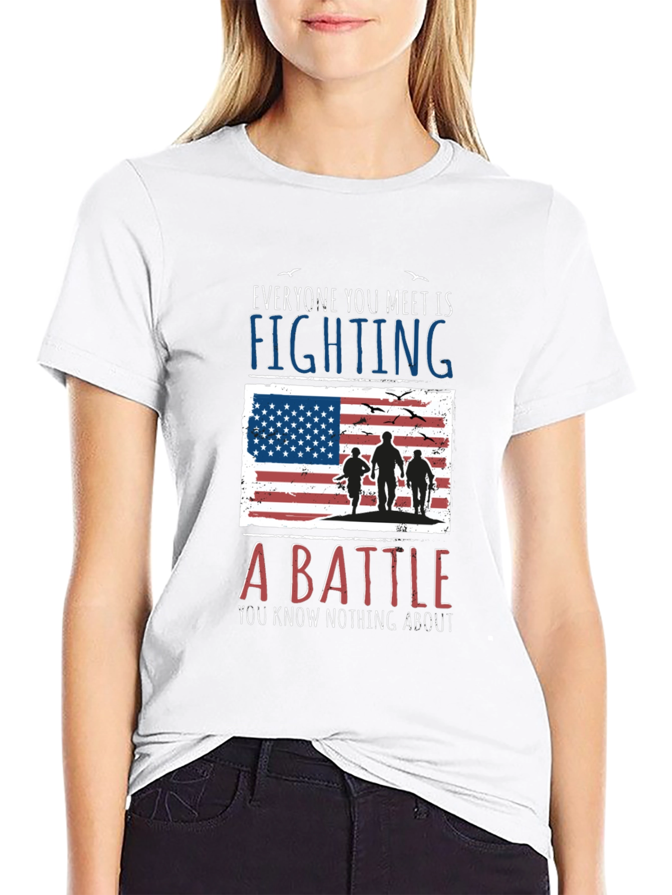 Everyone Fighting Battle USA Flag Graphic Tee
