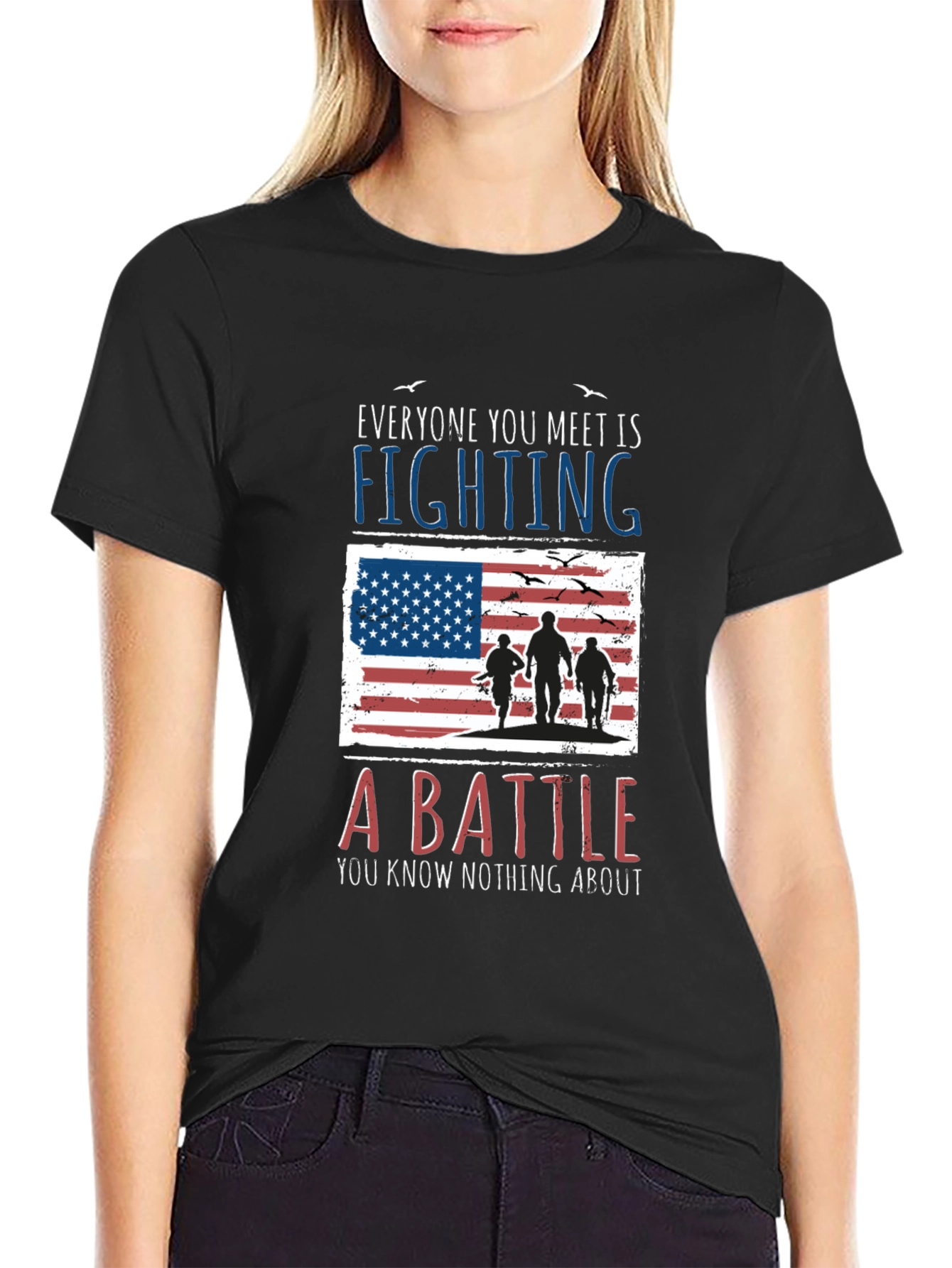Everyone Fighting Battle USA Flag Graphic Tee