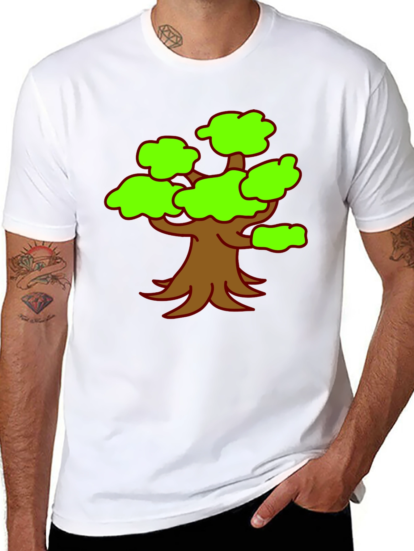 Cartoon Tree Graphic Tee - Black Casual Shirt