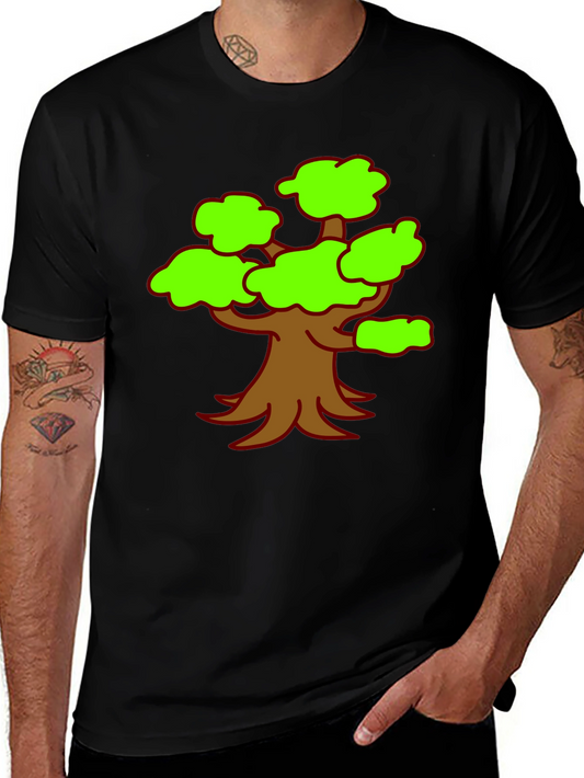 Cartoon Tree Graphic Tee - Black Casual Shirt