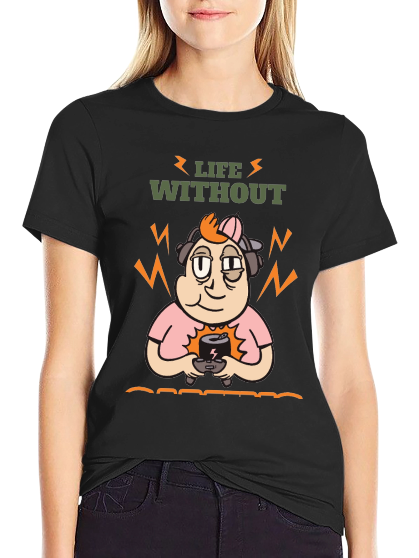 Life Without Gaming T-Shirt - Black Cartoon Gamer Design