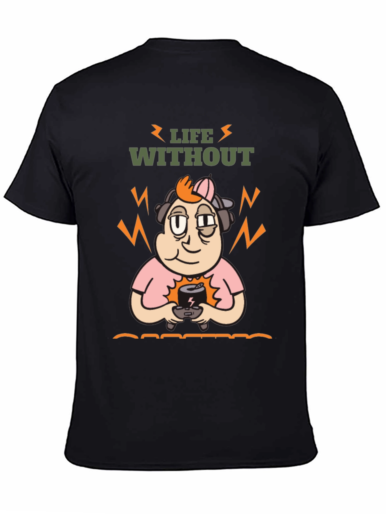Life Without Gaming T-Shirt - Black Cartoon Gamer Design