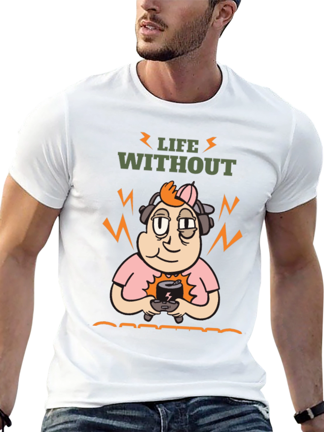 Life Without Gaming T-Shirt - Black Cartoon Gamer Design