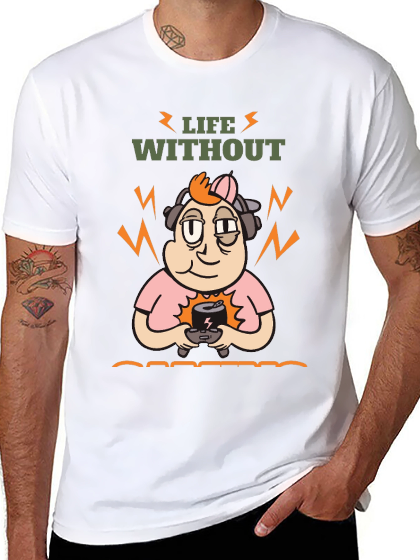 Life Without Gaming T-Shirt - Black Cartoon Gamer Design