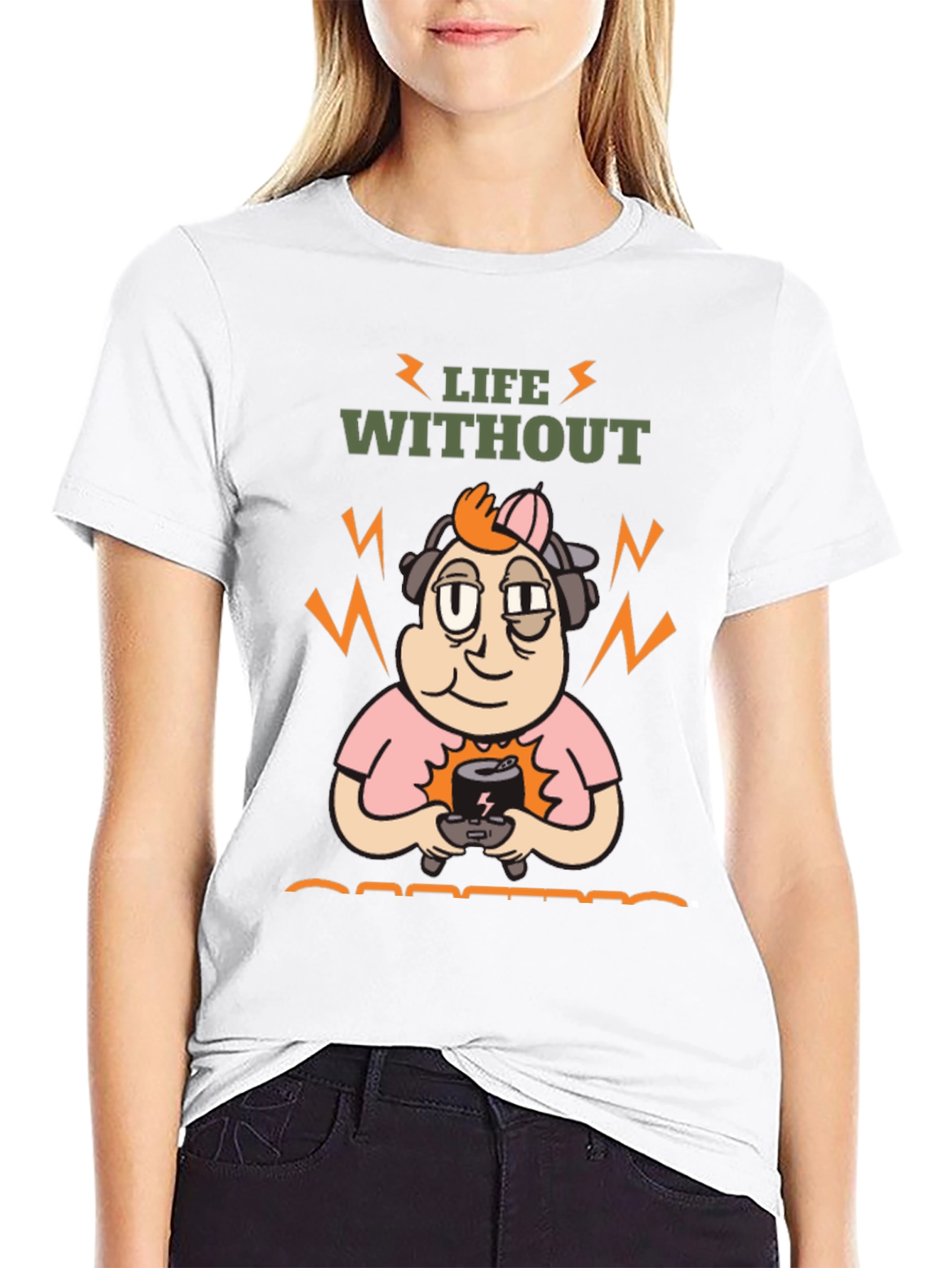 Life Without Gaming T-Shirt - Black Cartoon Gamer Design