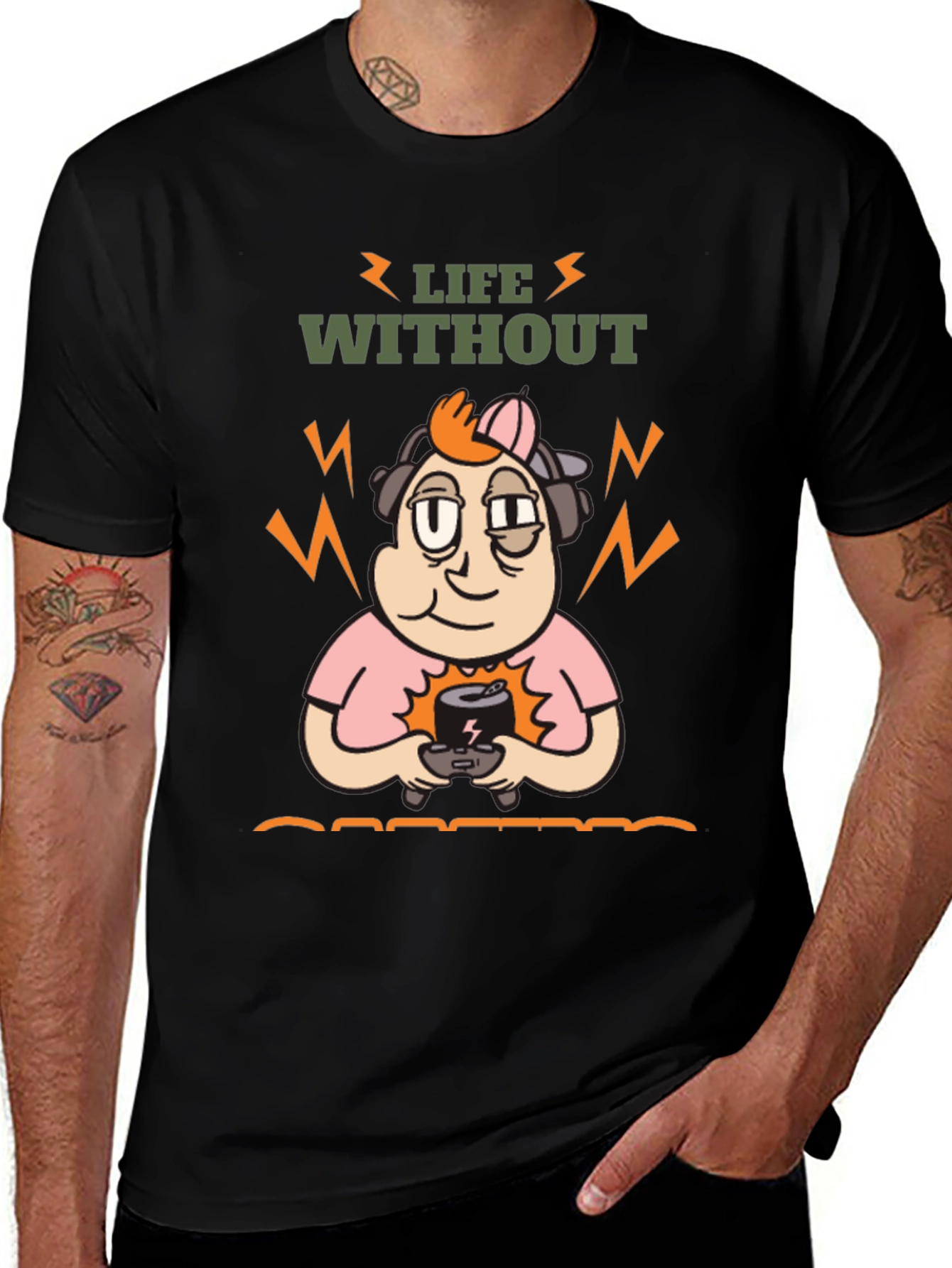 Life Without Gaming T-Shirt - Black Cartoon Gamer Design