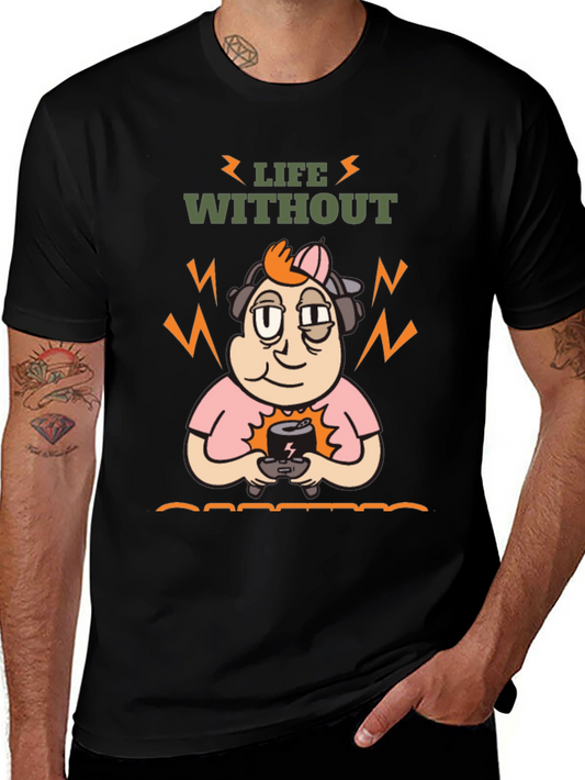 Life Without Gaming T-Shirt - Black Cartoon Gamer Design
