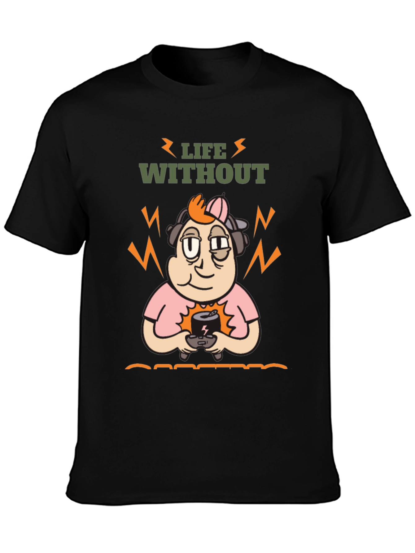Life Without Gaming T-Shirt - Black Cartoon Gamer Design