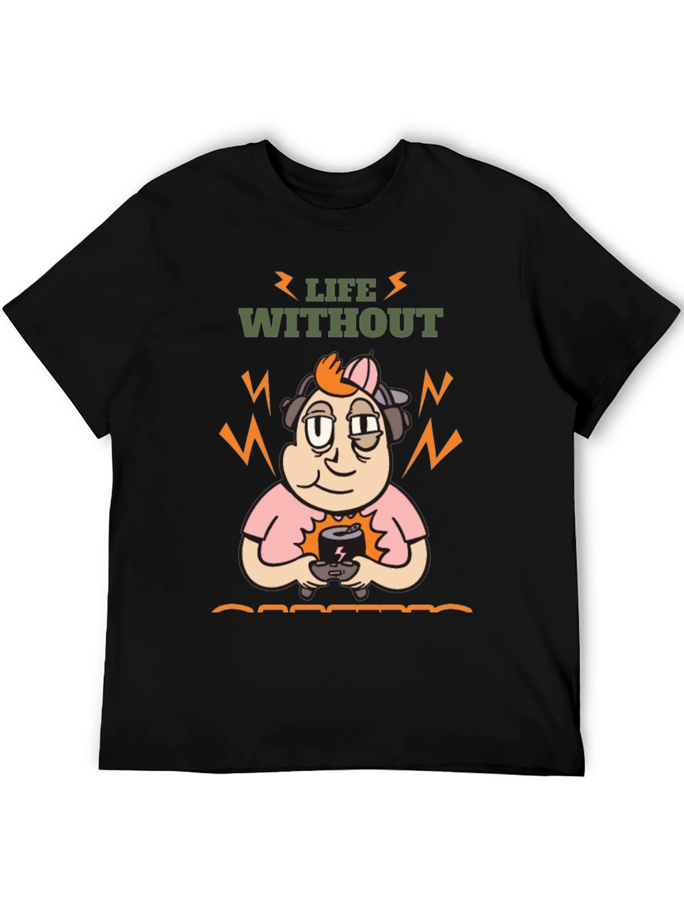 Life Without Gaming T-Shirt - Black Cartoon Gamer Design