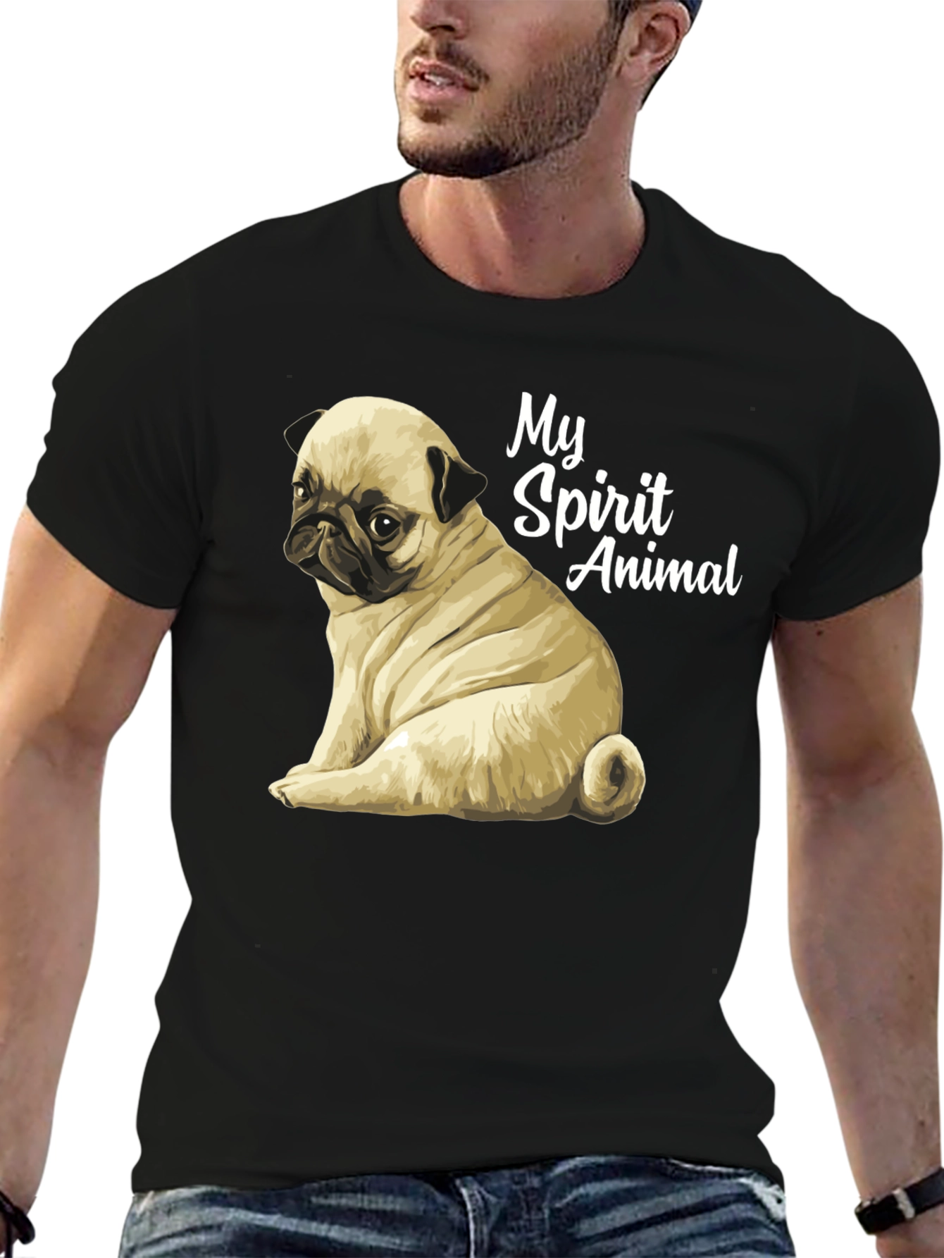 Pug Spirit Animal Black T-Shirt