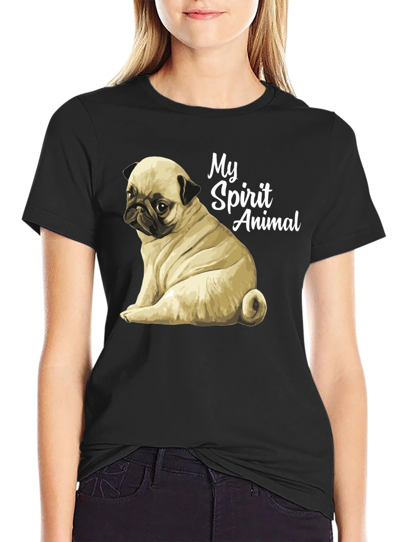 Pug Spirit Animal Black T-Shirt