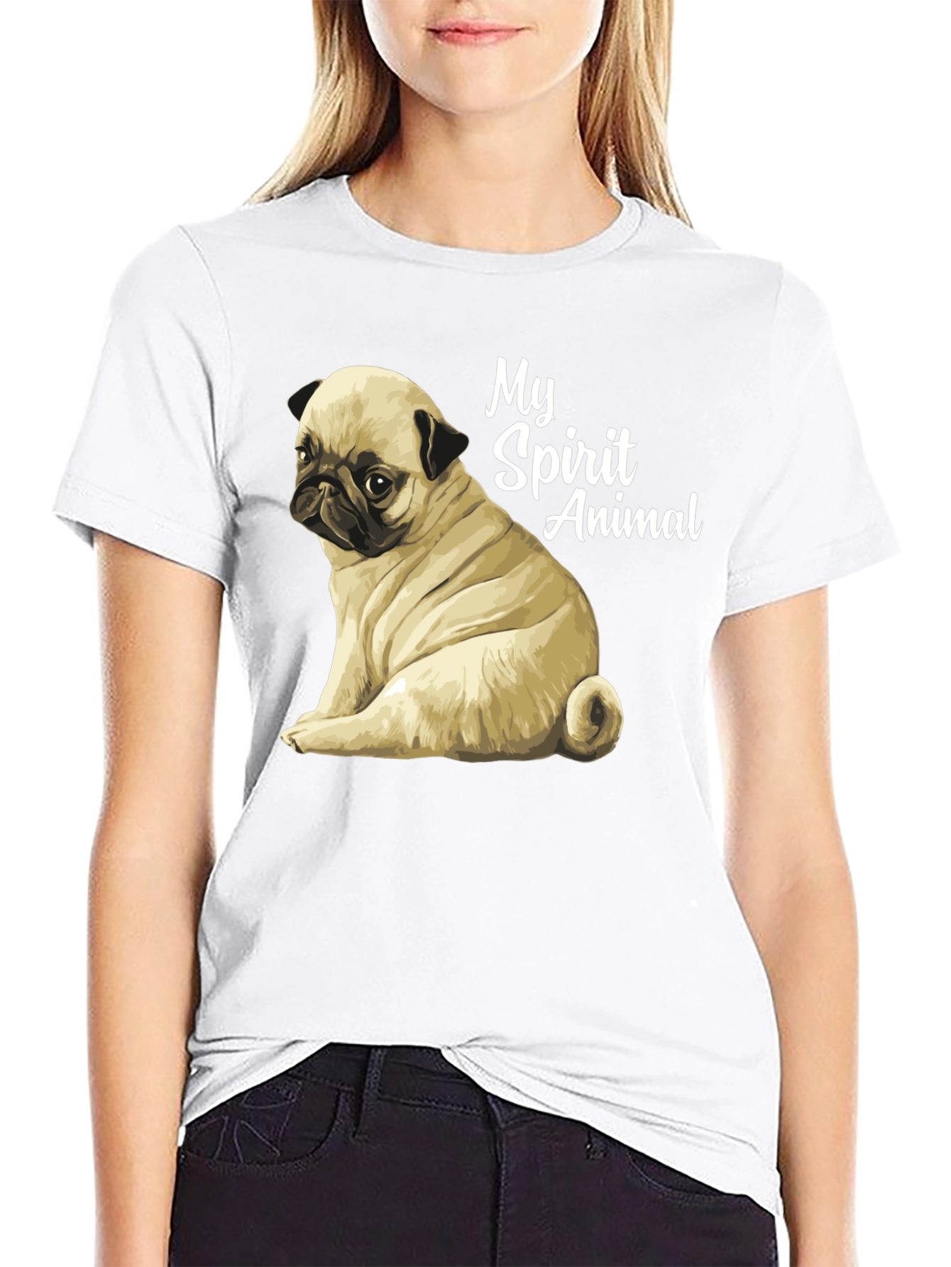 Pug Spirit Animal Black T-Shirt