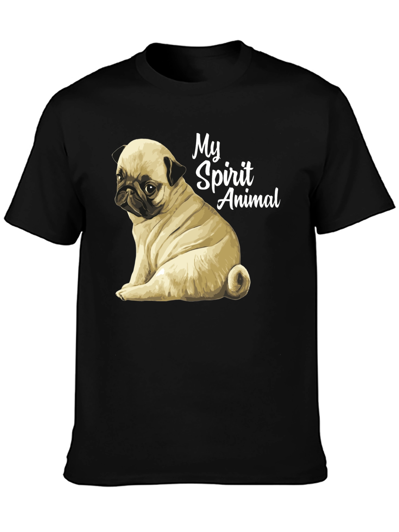 Pug Spirit Animal Black T-Shirt