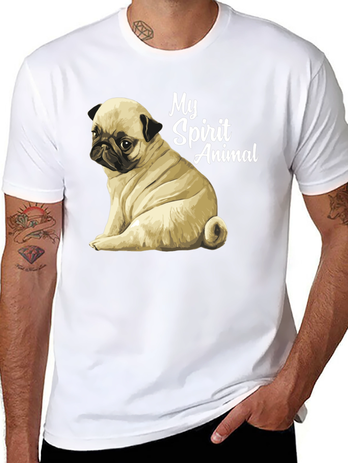 Pug Spirit Animal Black T-Shirt