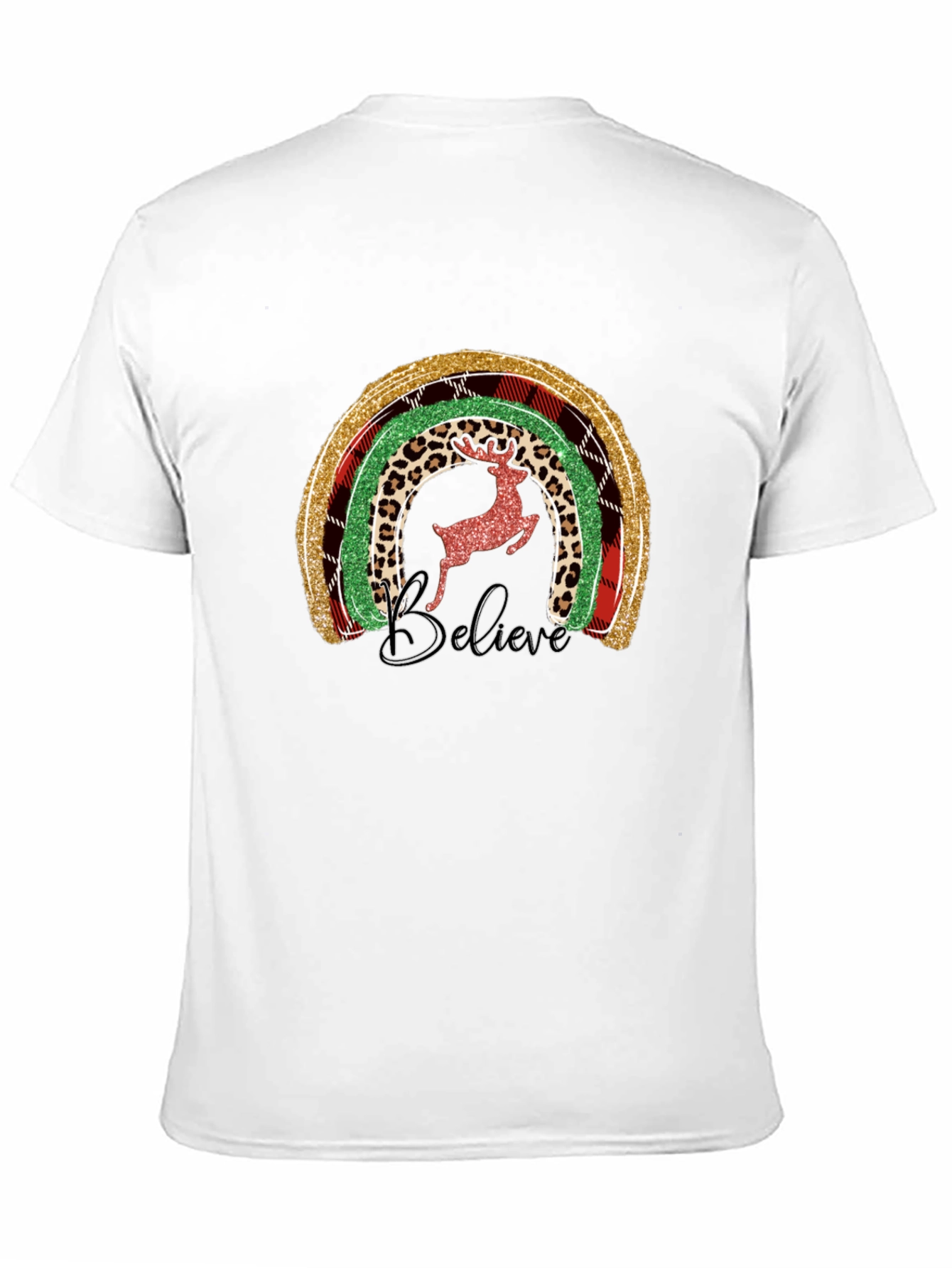 Believe Christmas Rainbow Deer Graphic Tee