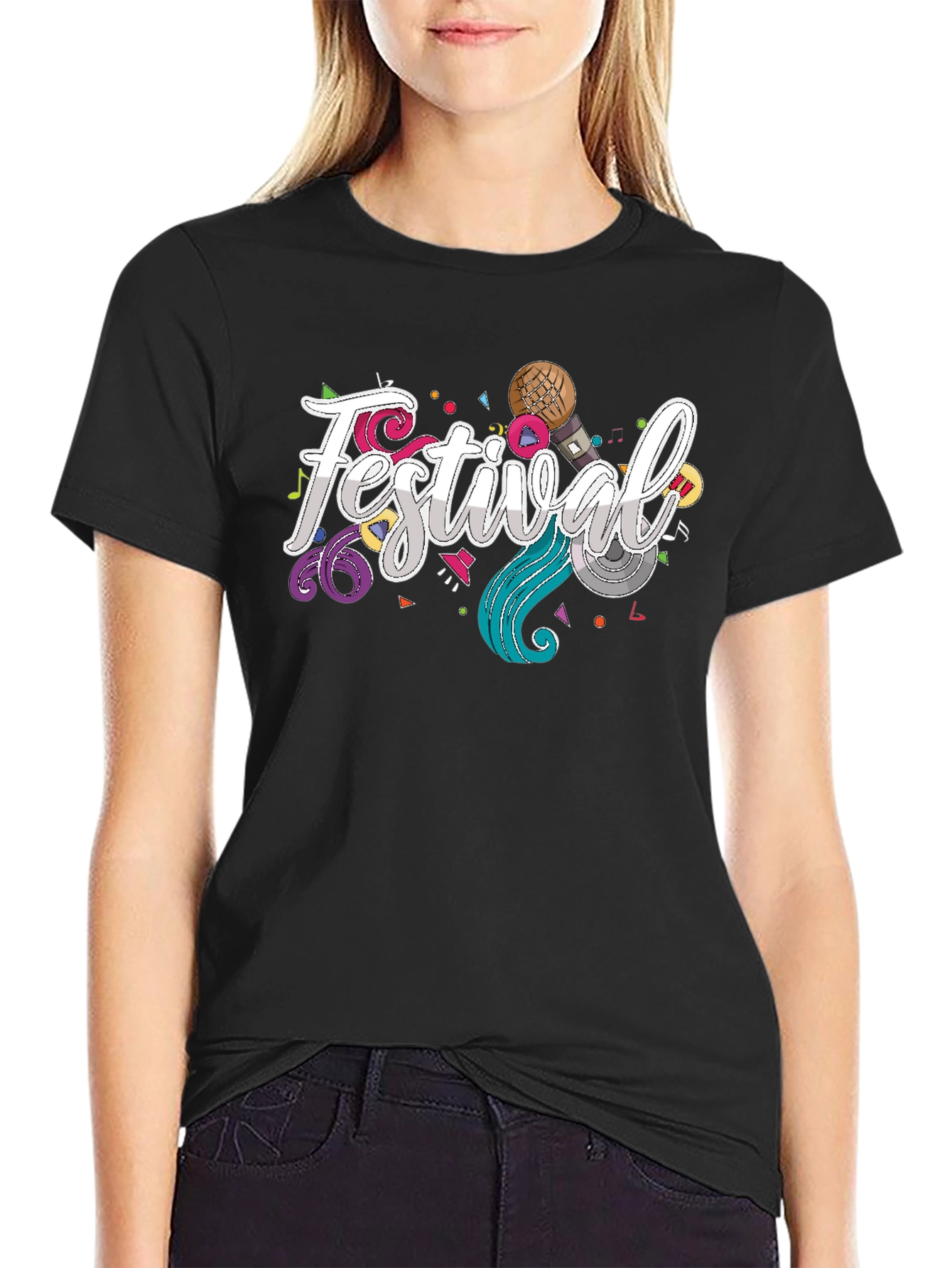 Festival Fun Graphic Tee - Black Cotton T-Shirt