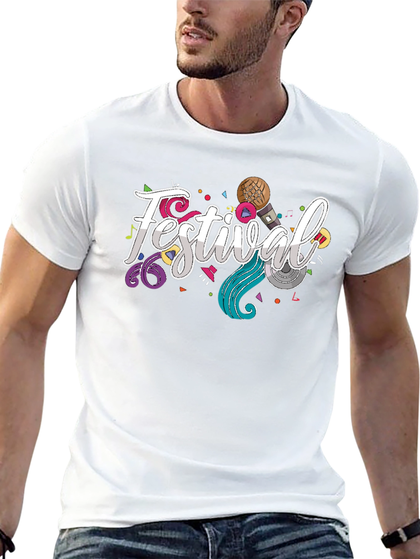 Festival Fun Graphic Tee - Black Cotton T-Shirt