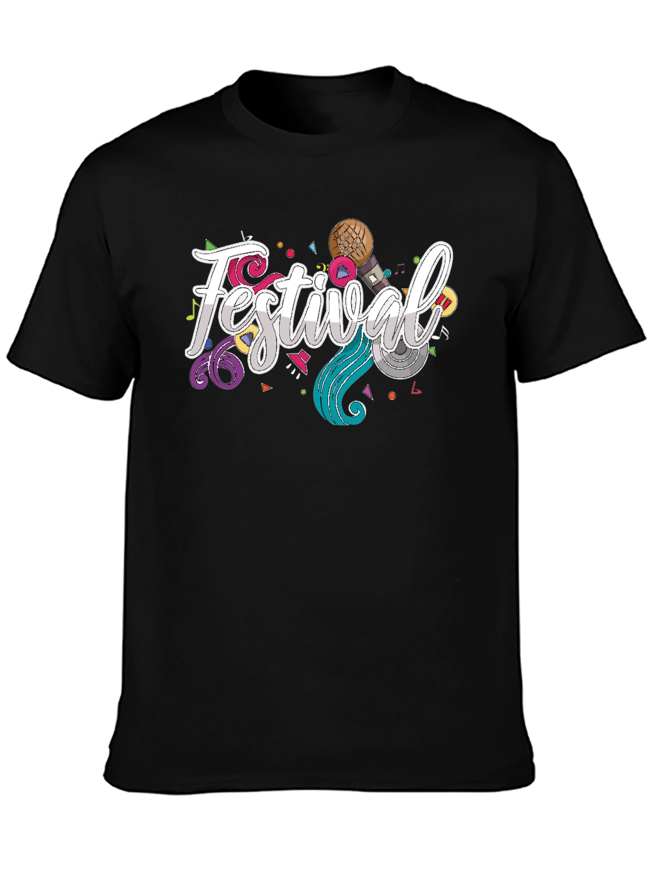 Festival Fun Graphic Tee - Black Cotton T-Shirt