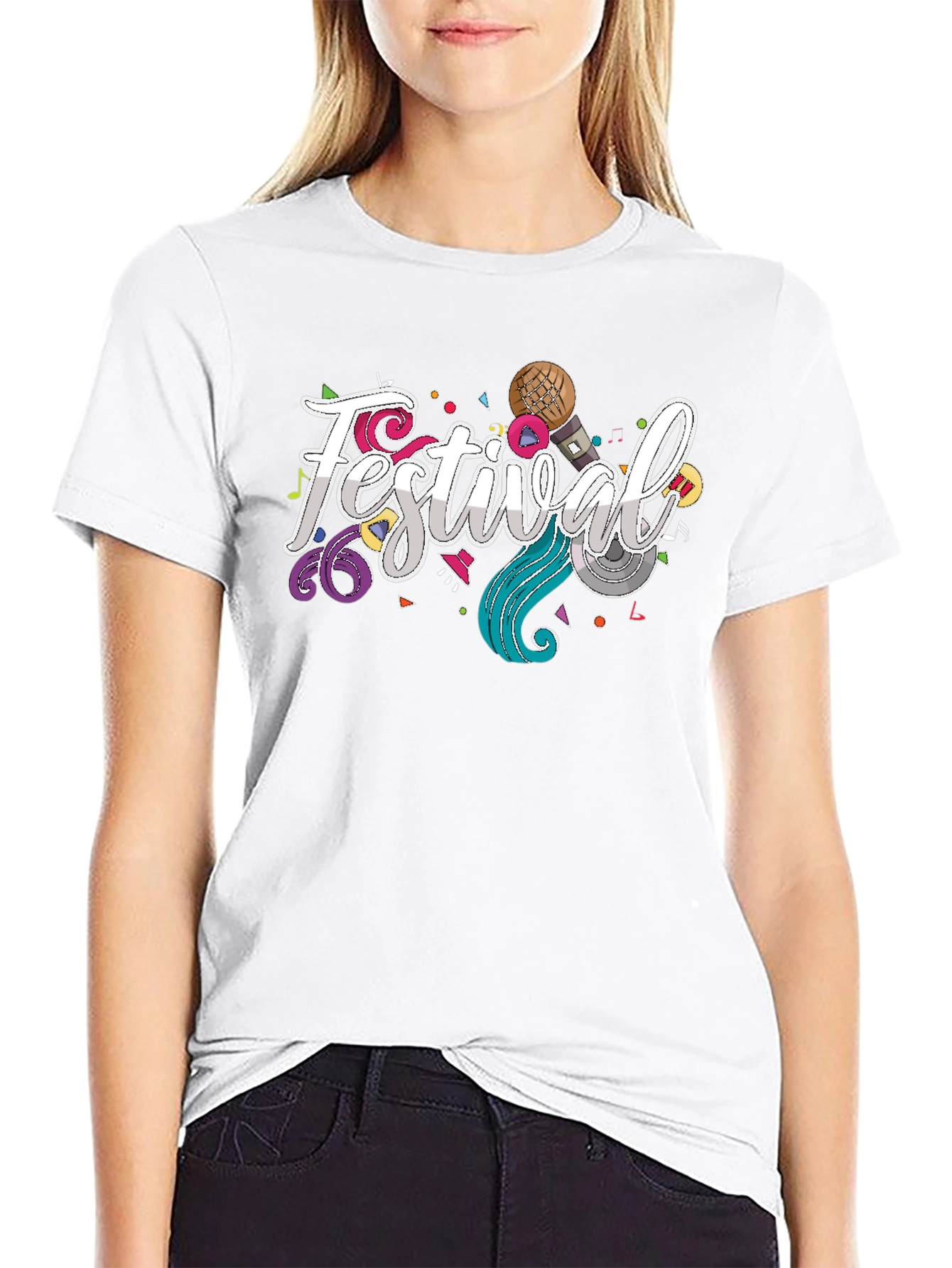 Festival Fun Graphic Tee - Black Cotton T-Shirt