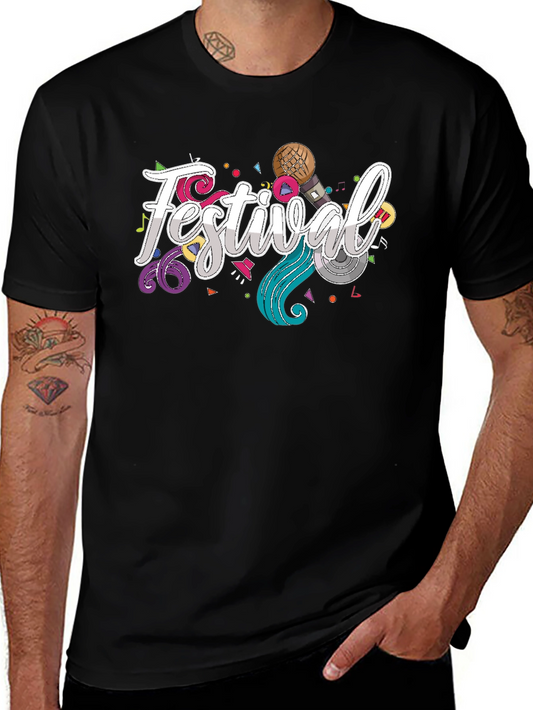 Festival Fun Graphic Tee - Black Cotton T-Shirt