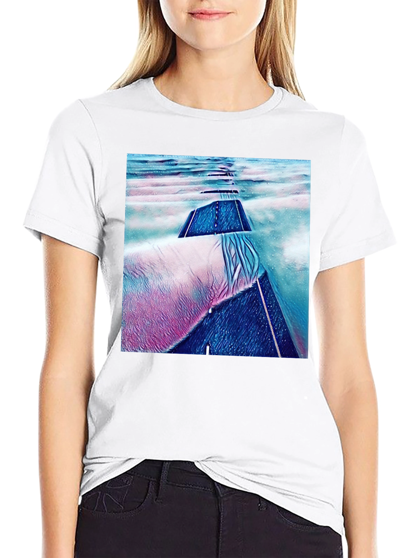 Abstract Road Print Black T-Shirt