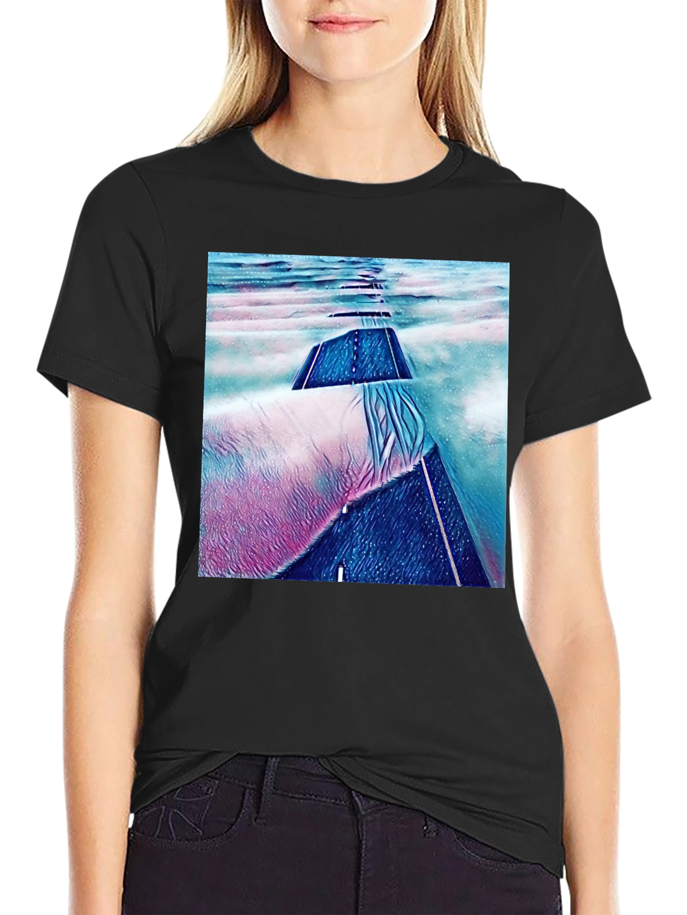 Abstract Road Print Black T-Shirt