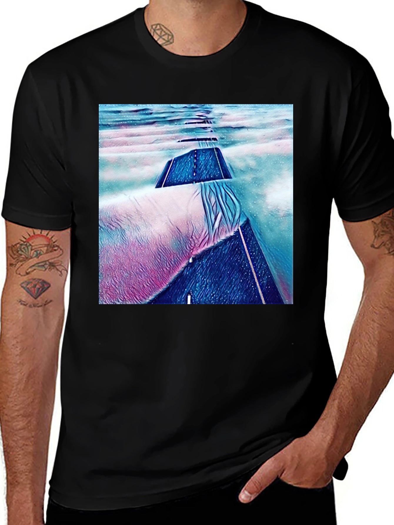 Abstract Road Print Black T-Shirt