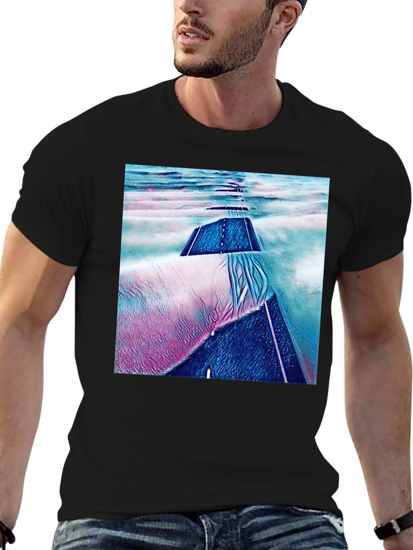 Abstract Road Print Black T-Shirt