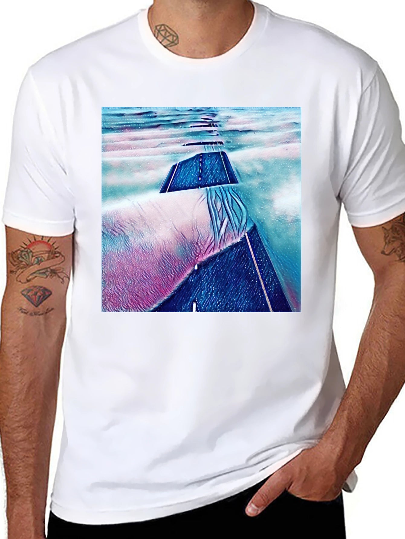 Abstract Road Print Black T-Shirt