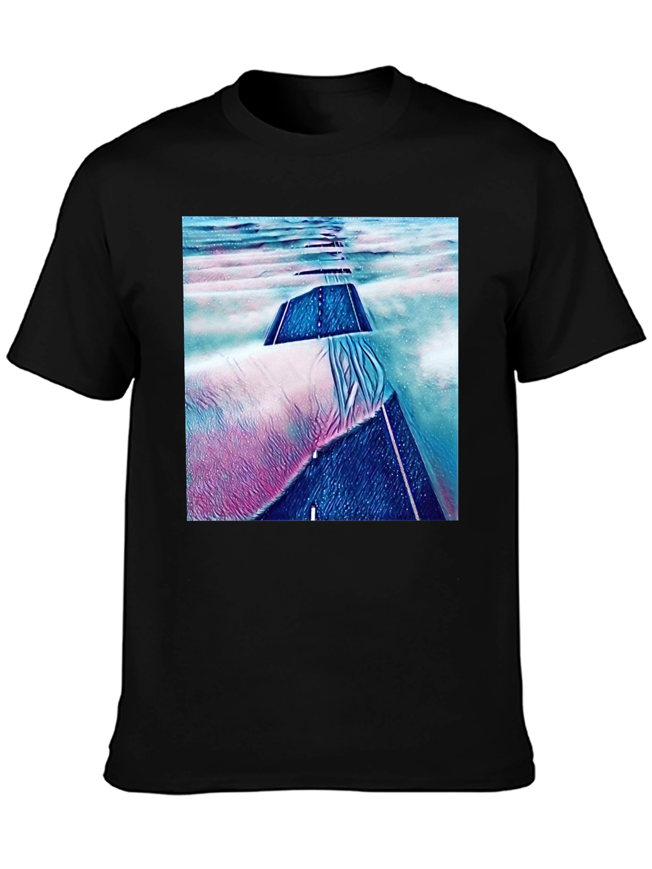 Abstract Road Print Black T-Shirt