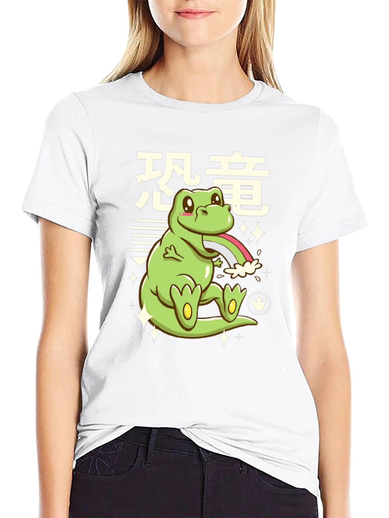 Kawaii Dinosaur Graphic Tee - Black
