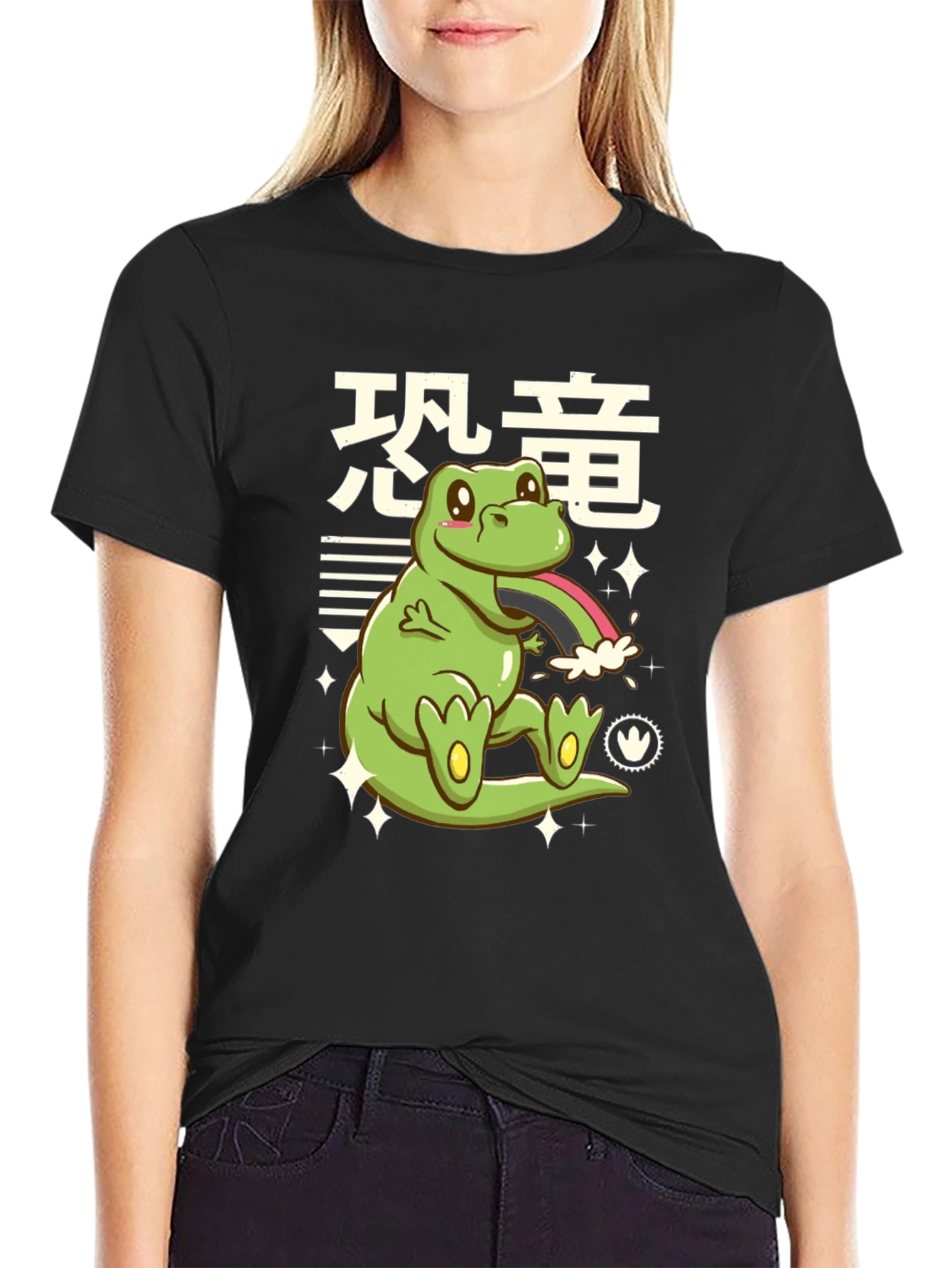Kawaii Dinosaur Graphic Tee - Black
