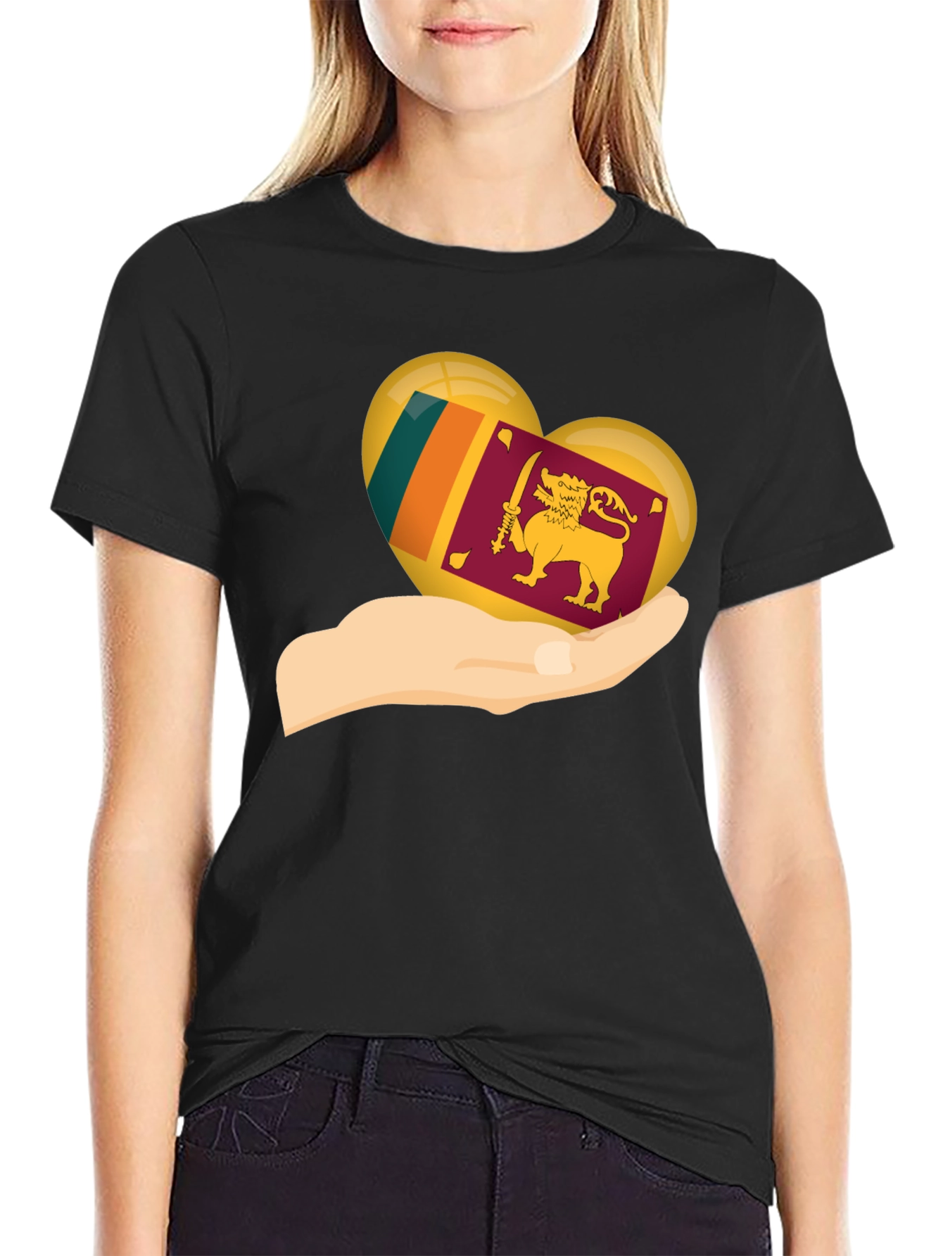 Sri Lanka Flag Heart in Hand Graphic Tee
