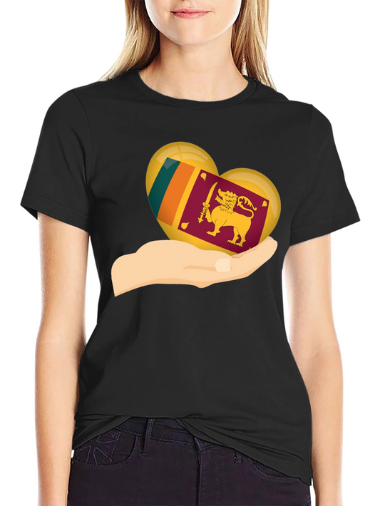 Sri Lanka Flag Heart in Hand Graphic Tee