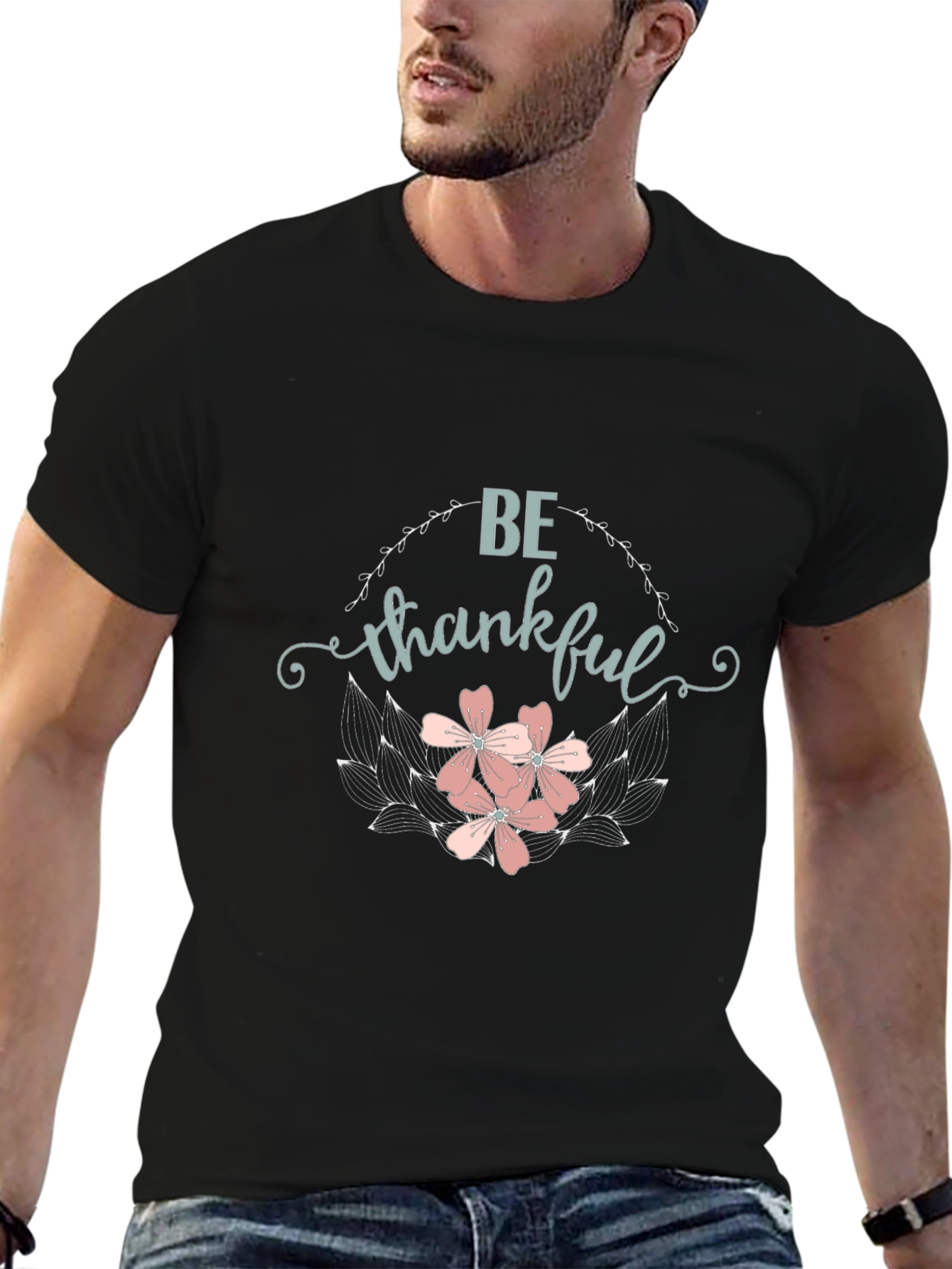 Be Thankful Floral Graphic T-Shirt
