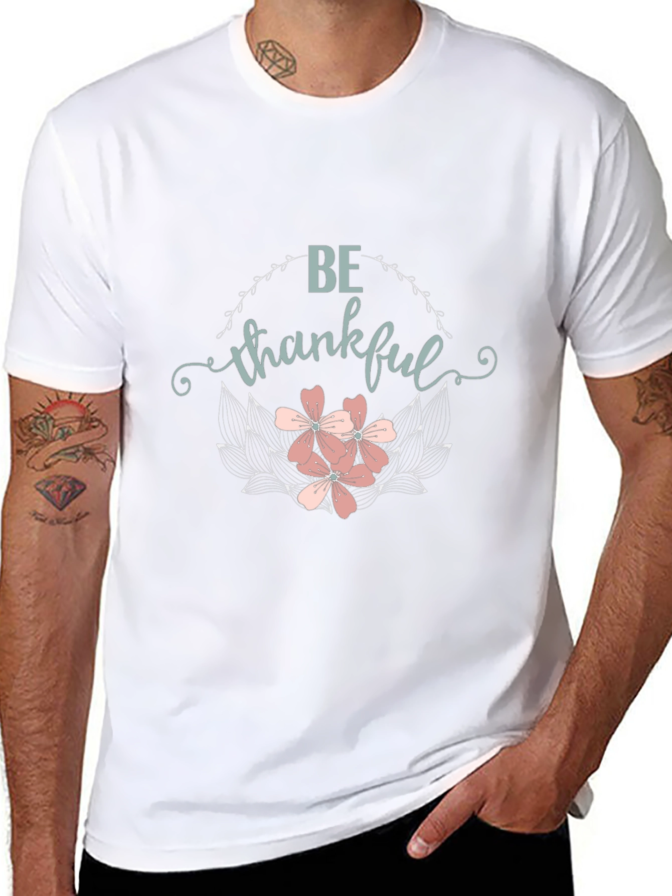 Be Thankful Floral Graphic T-Shirt