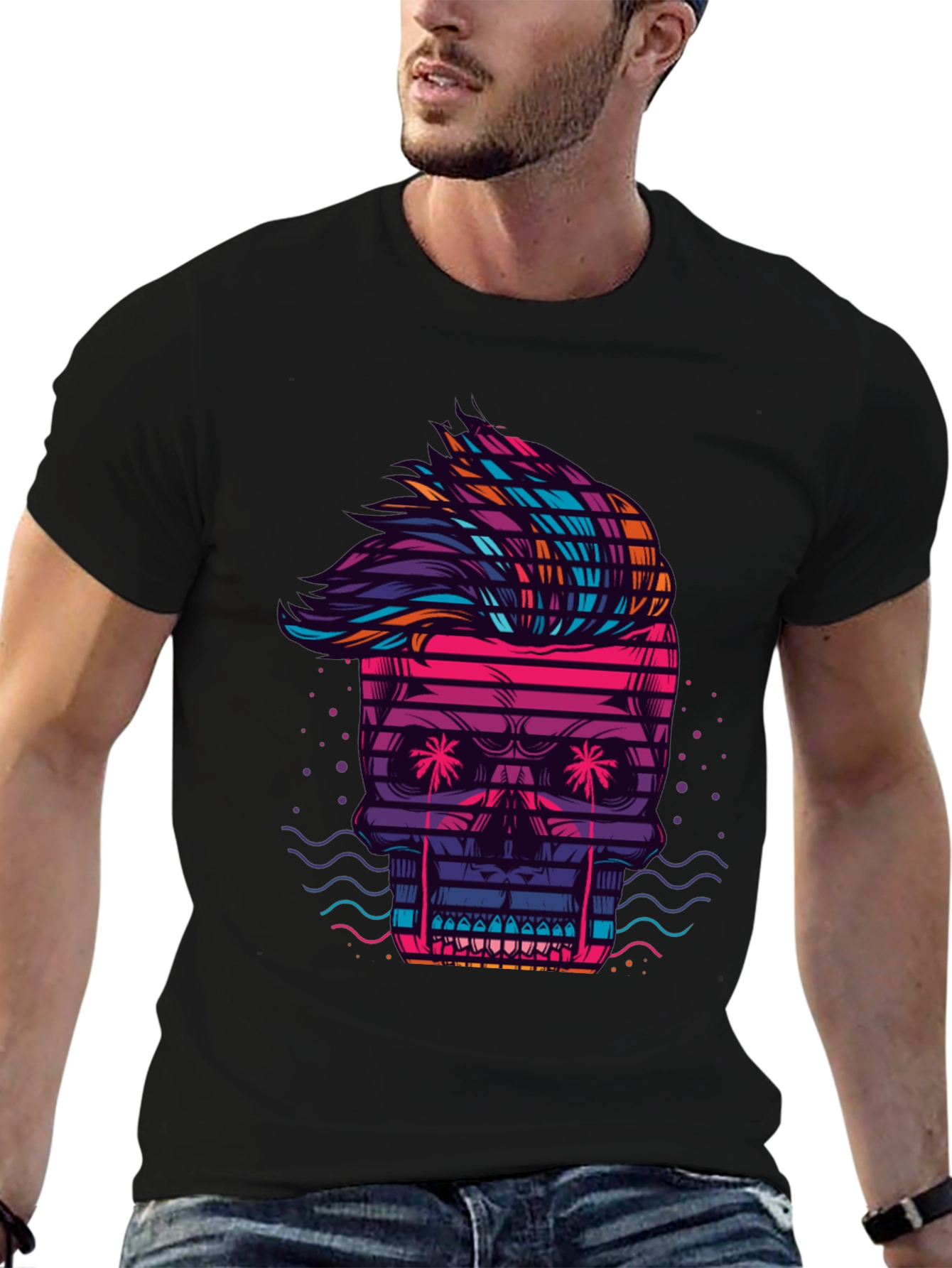 Neon Skull Graphic Tee - Retro Wave Style