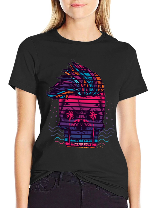 Neon Skull Graphic Tee - Retro Wave Style