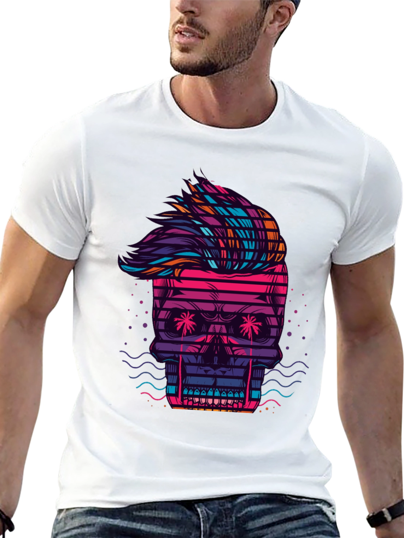 Neon Skull Graphic Tee - Retro Wave Style