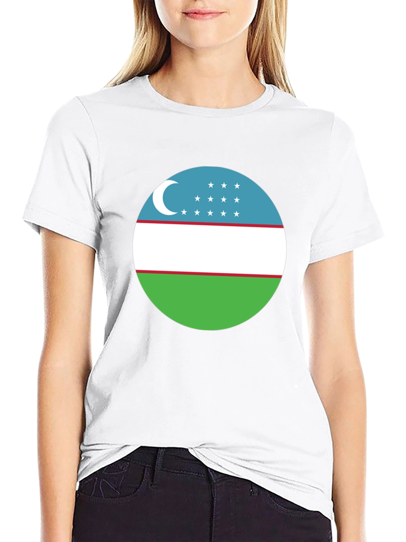 Uzbekistan Flag T-Shirt - Black Cotton Tee